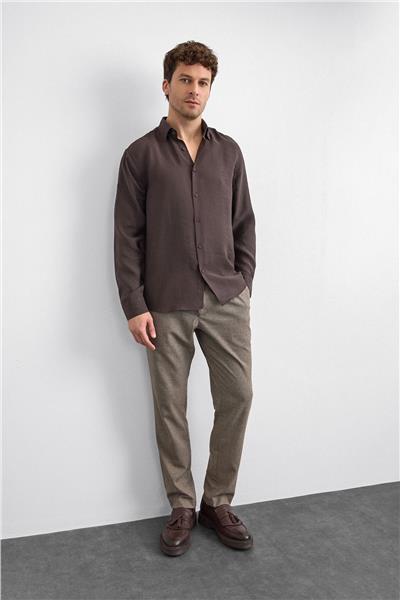 Kahve Normal Yaka  Gömlek