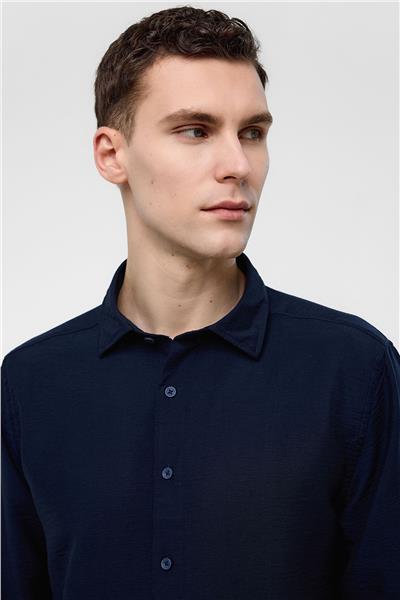Lacivert Regular Fit Uzun Kollu Düz Gömlek