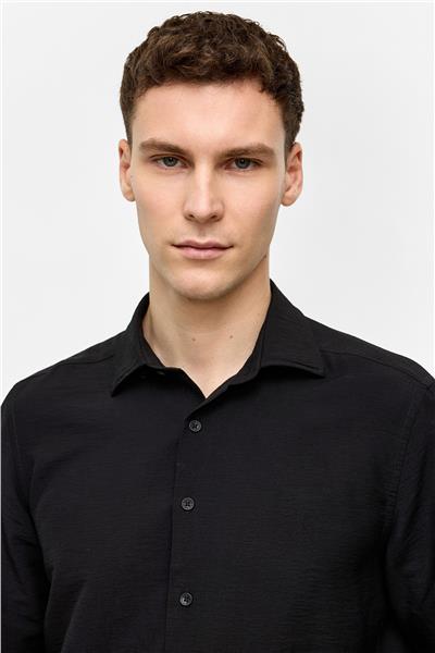 Siyah Regular Fit Uzun Kollu Düz Gömlek