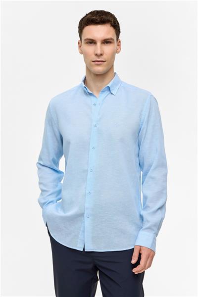 Mavi Uzun Kollu Dokuma Gömlek