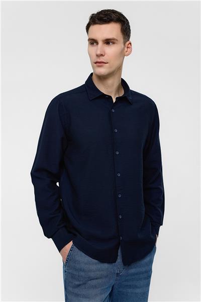 Lacivert Regular Fit Uzun Kollu Düz Gömlek