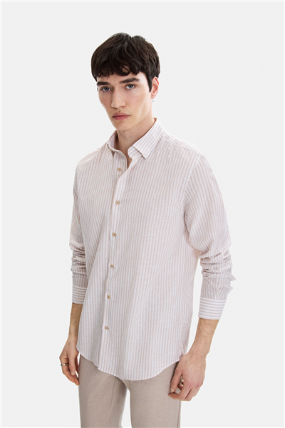 Bej Regular Fit Modern Gömlek