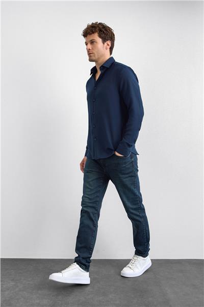 Lacivert Normal Yaka  Gömlek