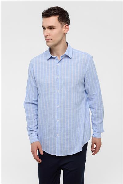 Mavi Regular Fit Çizgili Uzun Kollu Gömlek