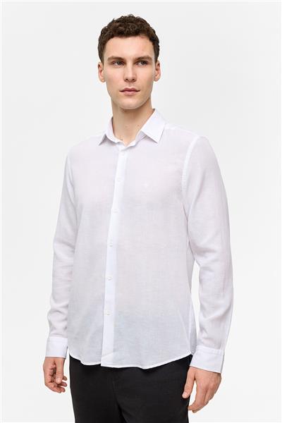 Beyaz Uzun Kollu Dokuma Gömlek
