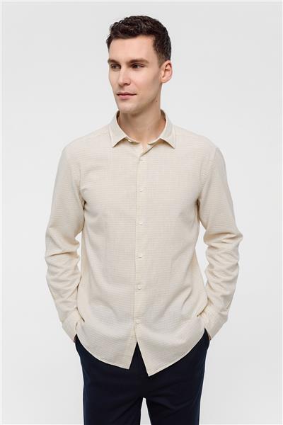 Ekru Regular Fit Uzun Kollu Gömlek