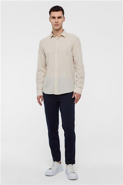Ekru Regular Fit Uzun Kollu Gömlek