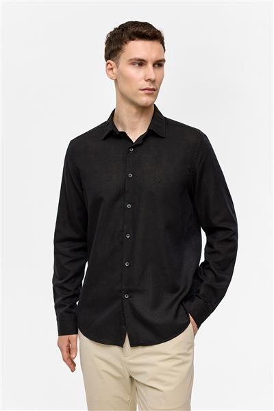 Siyah Uzun Kollu Dokuma Gömlek