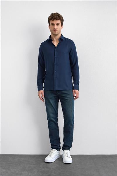 Lacivert Normal Yaka  Gömlek