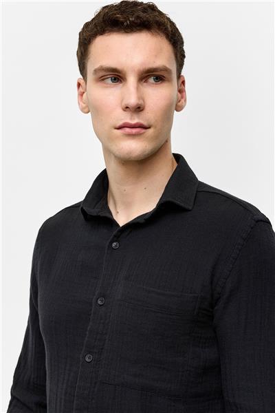 Siyah Regular Fit Uzun Kollu Düz Gömlek
