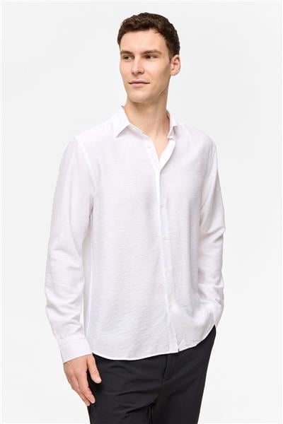 Beyaz Regular Fit Uzun Kollu Düz Gömlek