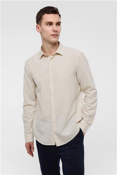 Ekru Regular Fit Uzun Kollu Gömlek