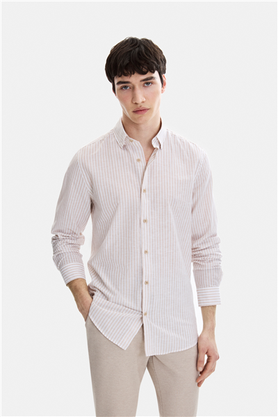 Bej Regular Fit Modern Gömlek