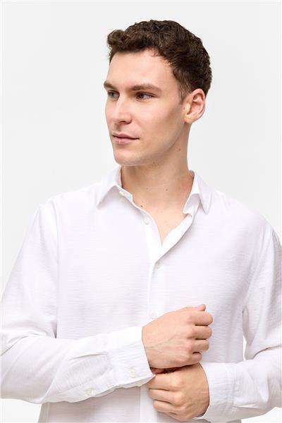 Beyaz Regular Fit Uzun Kollu Düz Gömlek