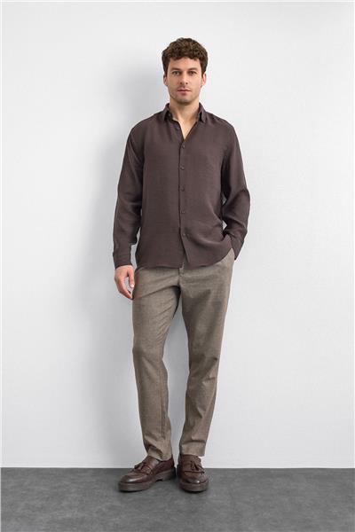 Kahve Normal Yaka  Gömlek