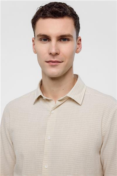 Ekru Regular Fit Uzun Kollu Gömlek