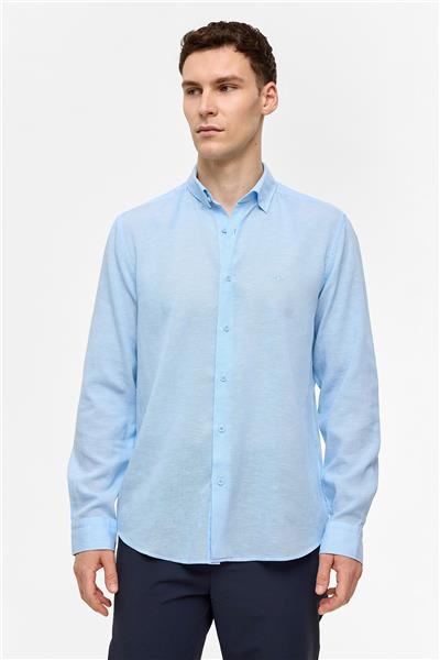 Mavi Uzun Kollu Dokuma Gömlek