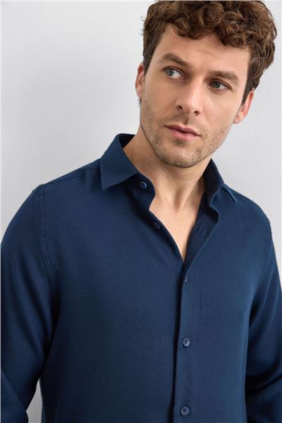 Lacivert Normal Yaka  Gömlek