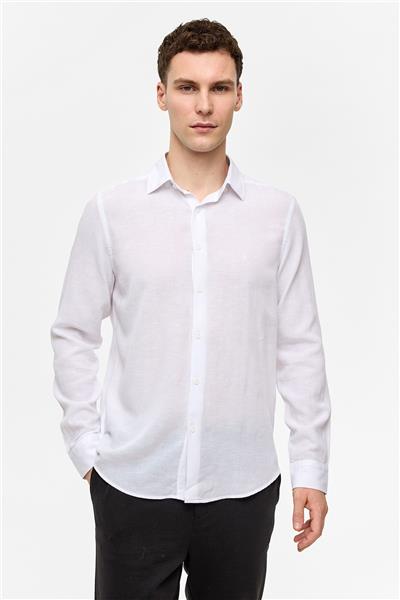 Beyaz Uzun Kollu Dokuma Gömlek