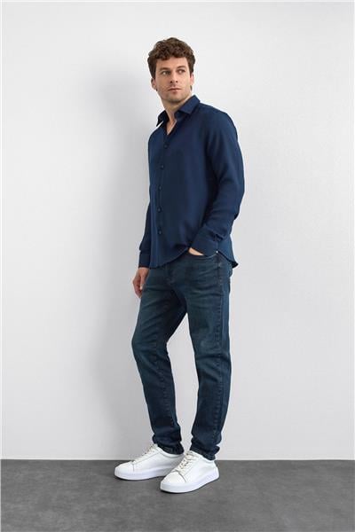 Lacivert Normal Yaka  Gömlek