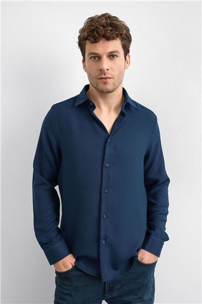Lacivert Normal Yaka  Gömlek