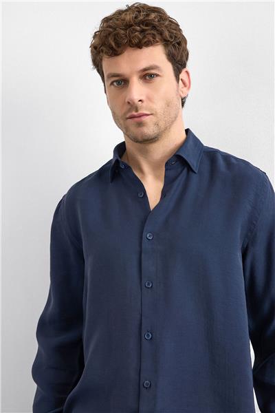 Lacivert Normal Yaka  Gömlek