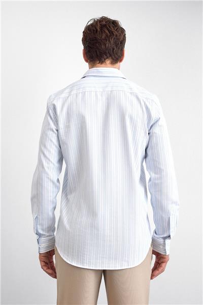 Mavi Çizgili Normal Yaka  Gömlek
