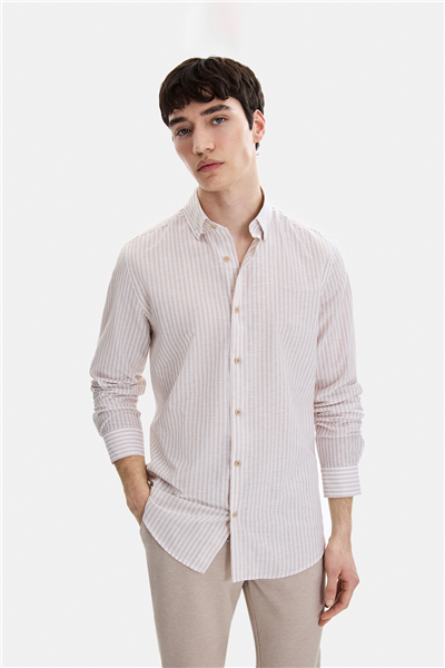 Bej Regular Fit Modern Gömlek