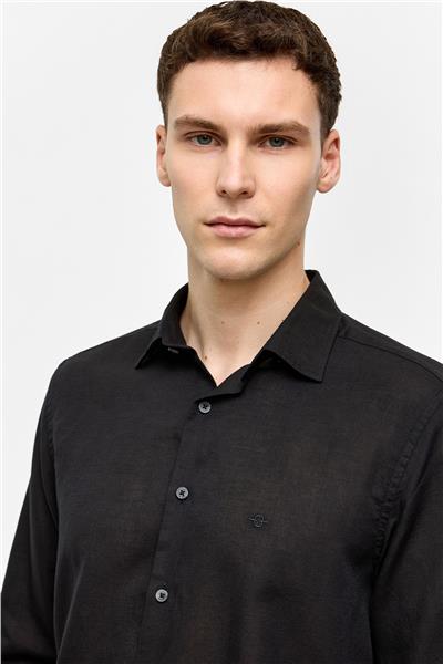 Siyah Uzun Kollu Dokuma Gömlek