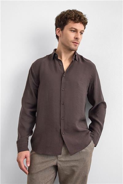 Kahve Normal Yaka  Gömlek