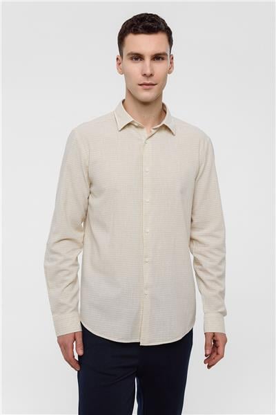 Ekru Regular Fit Uzun Kollu Gömlek