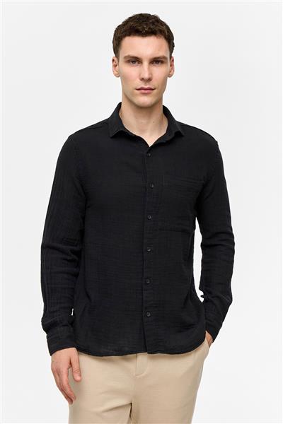 Siyah Regular Fit Uzun Kollu Düz Gömlek