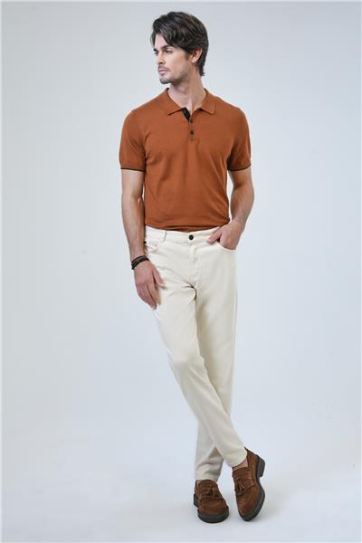 Taş Rengi Slim Fit 5 Cepli Pamuklu Denim Pantolon