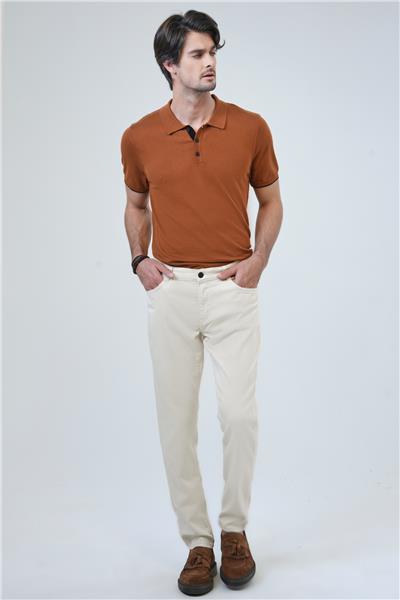 Taş Rengi Slim Fit 5 Cepli Pamuklu Denim Pantolon