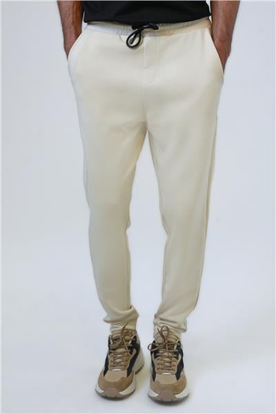 Bej Regular Fit Pamuklu Beli Bağcıklı Jogger Pantolon