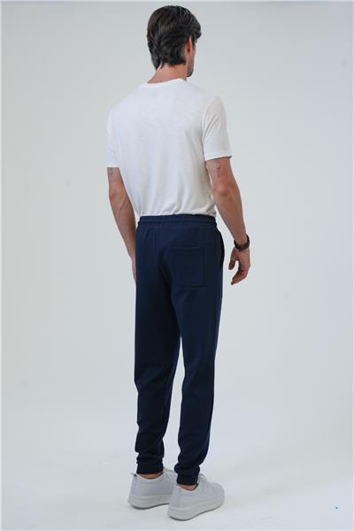 Lacivert Regular Fit Pamuklu Beli Bağlamalı Jogger Pantolon