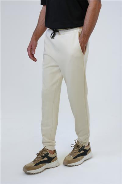 Bej Regular Fit Pamuklu Beli Bağcıklı Jogger Pantolon