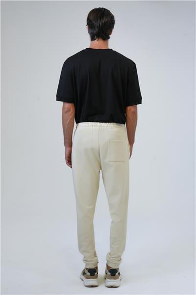 Bej Regular Fit Pamuklu Beli Bağcıklı Jogger Pantolon