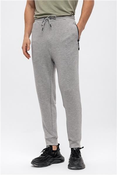 Gri Regular Fit Beli Bağcıklı Jogger Pantolon