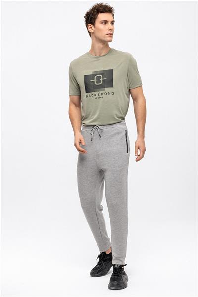 Gri Regular Fit Beli Bağcıklı Jogger Pantolon