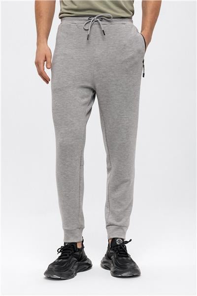 Gri Regular Fit Beli Bağcıklı Jogger Pantolon