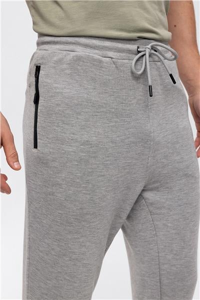Gri Regular Fit Beli Bağcıklı Jogger Pantolon