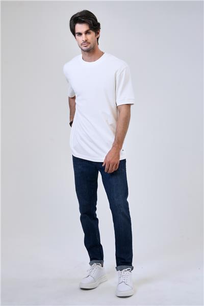 Beyaz Relaxed Fit %100 Pamuk Kısa Kollu Bisiklet Yaka Sweatshirt