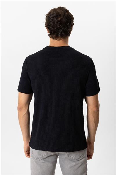 Siyah Regular Fit Yünlü Bisiklet Yaka Örme Tişört