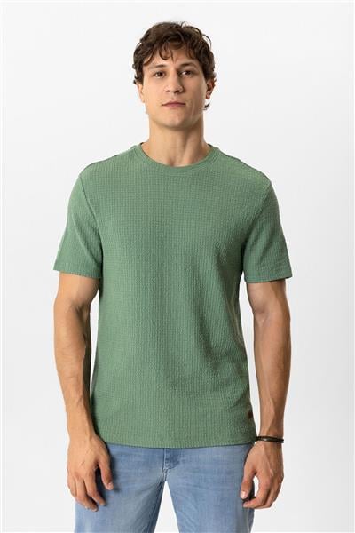 Adaçayı Regular Fit Yünlü Bisiklet Yaka Örme Tişört