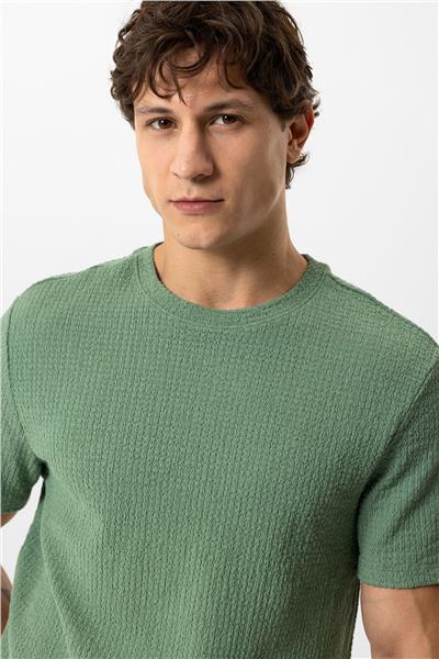 Adaçayı Regular Fit Yünlü Bisiklet Yaka Örme Tişört