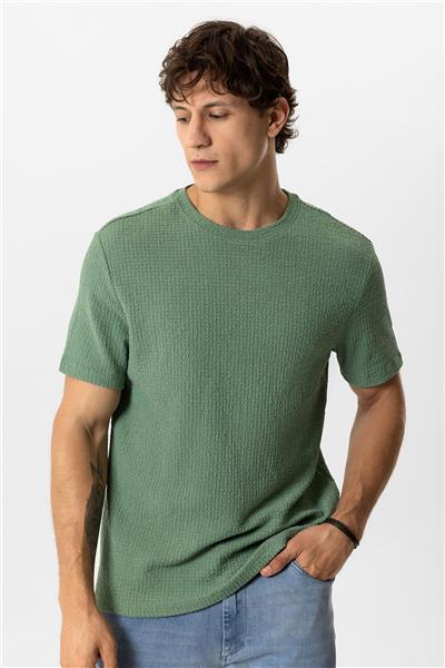 Adaçayı Regular Fit Yünlü Bisiklet Yaka Örme Tişört