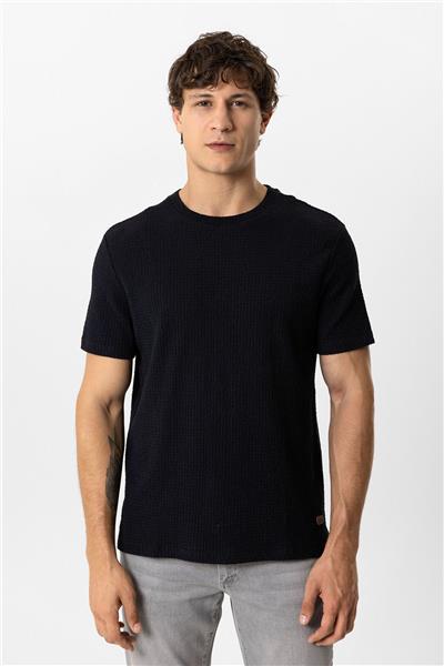 Siyah Regular Fit Yünlü Bisiklet Yaka Örme Tişört