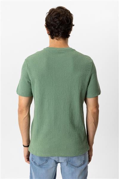 Adaçayı Regular Fit Yünlü Bisiklet Yaka Örme Tişört