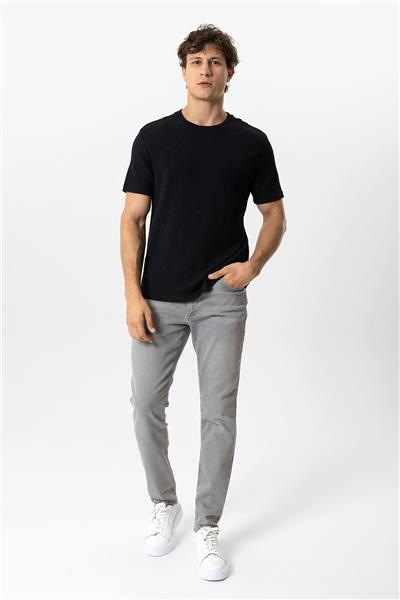 Siyah Regular Fit Yünlü Bisiklet Yaka Örme Tişört